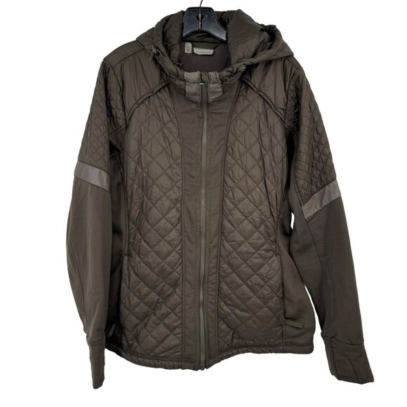 Athleta Womens  Rock Springs Jacket Olive Green Quilted Hooded Reflective size X - Picture 2 of 11